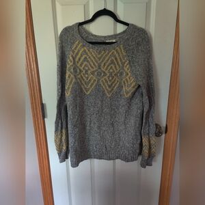 Maurices Gray and Yellow Crew Neck Sweater with Geometric Design